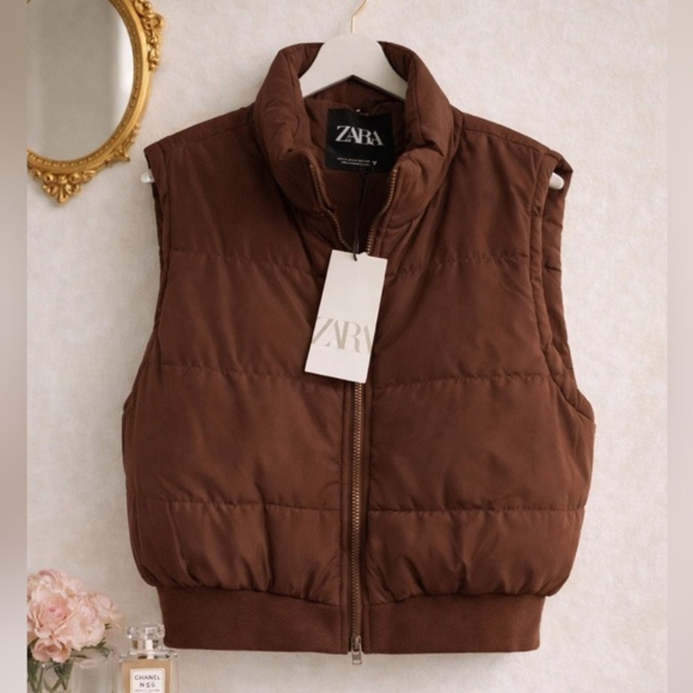 Zara Chocolate Brown Cropped Puffer Vest | Minimalist Fall Essential Trend